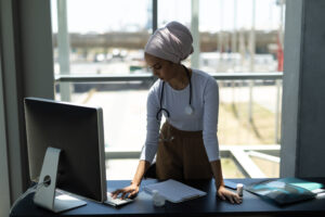 Doctor uses convenient technology to communicate with patients.