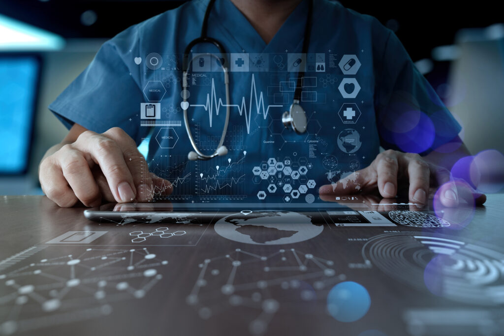 Doctor using technologies and digital tools