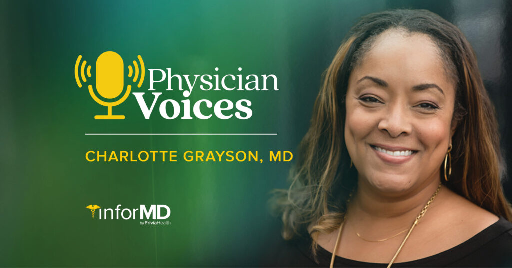 Picture Charlotte Grayson, MD, with Physician Voices Graphic