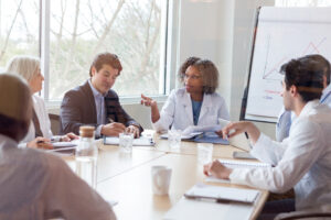 Doctors and consultants discussing the future of healthcare.